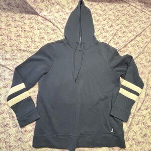 Nautica Women's Navy Hoodie with Cream Stripes